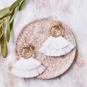 For Love and Lemons Loops Fringe White Earrings